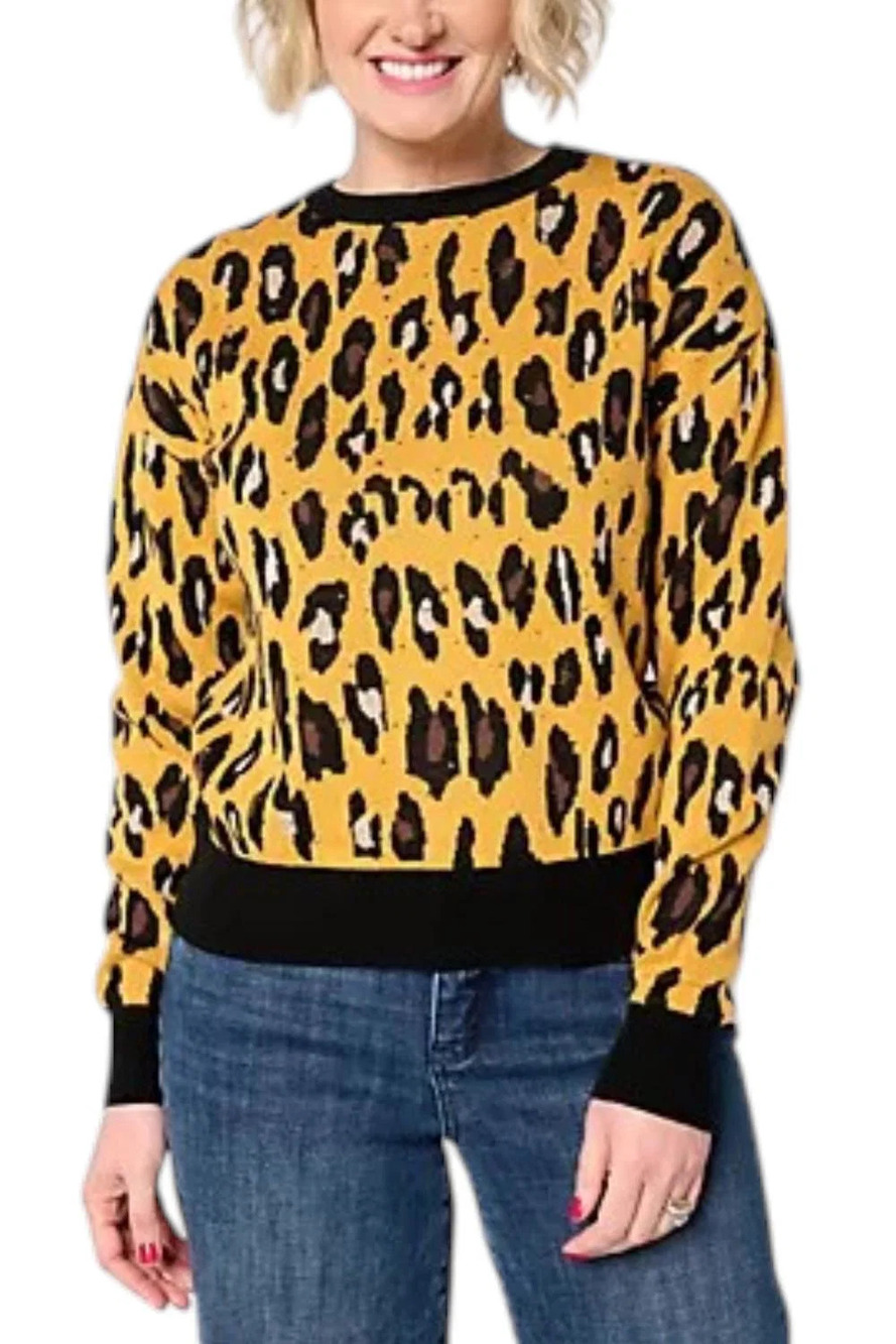 Nicole by Nicole Miller Women's Embell Jacquard Sweater Big Leopard - Regular